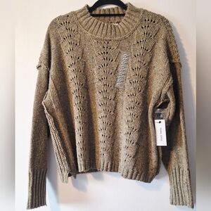 Tribal Crop Knit Sweater. Grayish Olive Colour